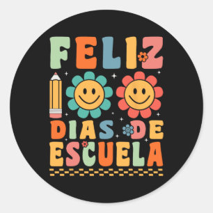 Feliz 100 Dias De Escuela Groovy 100 Days Spanish Classic Round Sticker