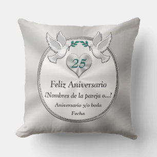 Feliz 25.º Aniversario, Cojín. Regalos de bodas de Cushion
