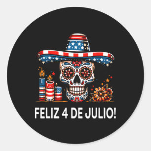 Feliz 4 De Julio Mexican Latina Proud Usa Flag Col Classic Round Sticker