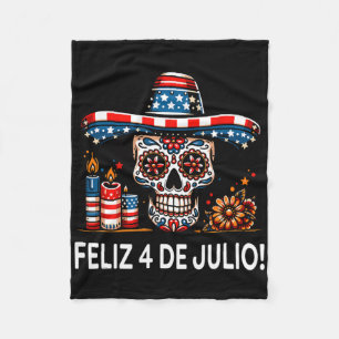 Feliz 4 De Julio Mexican Latina Proud Usa Flag Col Fleece Blanket