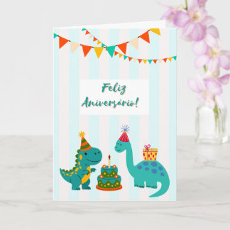  Feliz Aniversário Cartão Dinossauro Portuguese Card