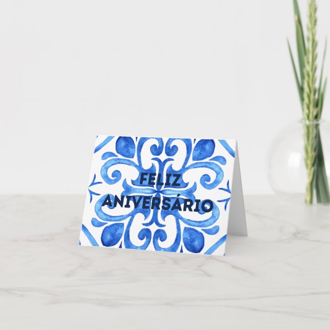 Feliz Aniversário, Portuguese happy birthday  Card (Front)