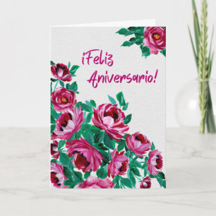 ¡Feliz Aniversario! Tarjeta Floral de Acuarela Card