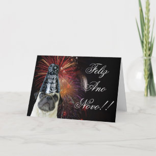 Feliz Ano Novo pug greeting card