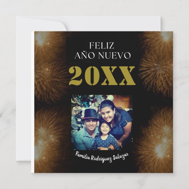 Feliz Año Nuevo Elegant Calligraphy Script Photo Card (Front)