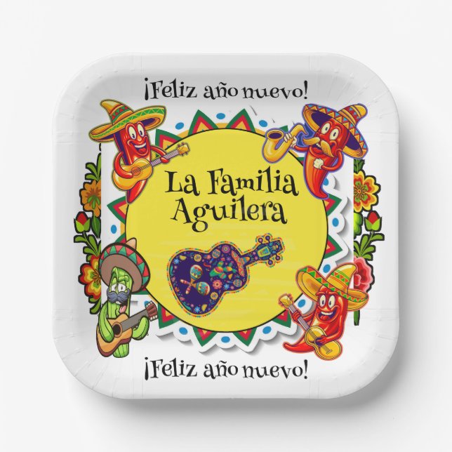 Feliz Ano Nuevo - Spanish Happy New Year  Paper Plate (Front)