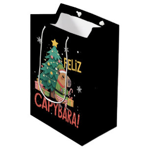 Feliz Capybara Elf Xmas Christmas Tree  Medium Gift Bag