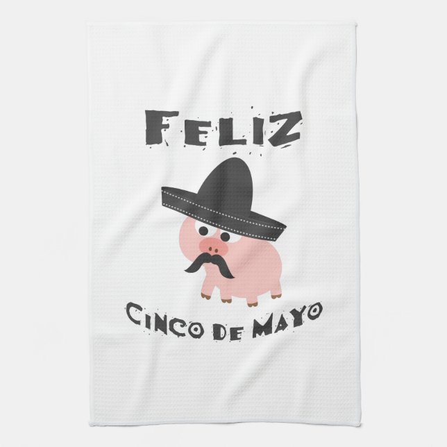 Feliz Cinco De Mayo - Pig Tea Towel (Vertical)