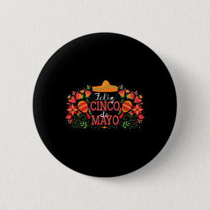 Feliz Cinco De Mayo With Guitar Cactus Sombrero Ma 6 Cm Round Badge