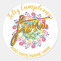 Feliz Cumpleanos FIESTA Folk Flowers Personalised