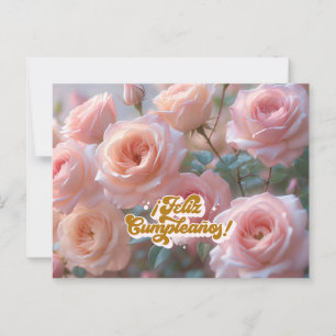 Feliz Cumpleanos in Spanish Pink Roses Birthday  Postcard