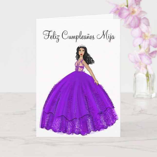 Feliz Cumpleaños Purple Quinceanera Birthday  Card (Orchid)