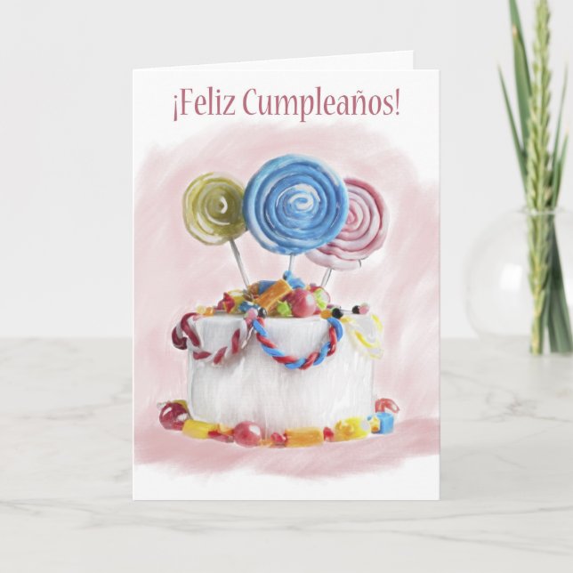 ¡Feliz Cumpleaños Spanish Birthday cake card (Front)