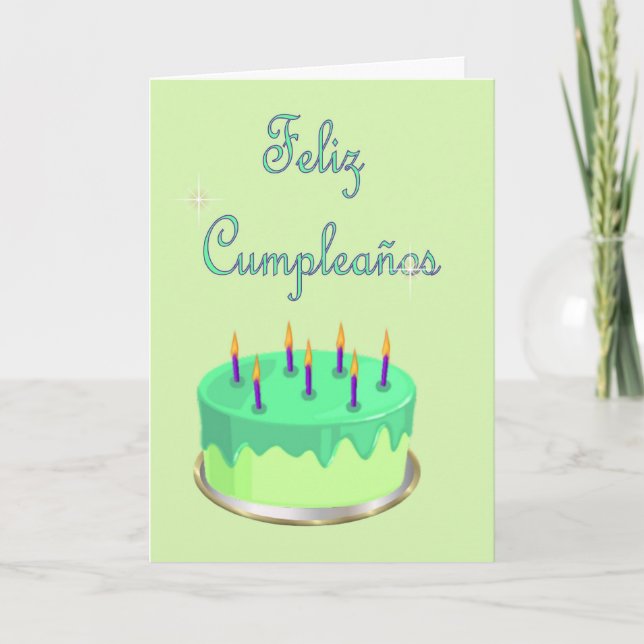 Feliz Cumpleaños Spanish Birthday with cake Card (Front)