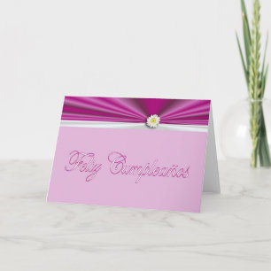 Feliz Cumpleaños Spanish Birthday with flower silk Card