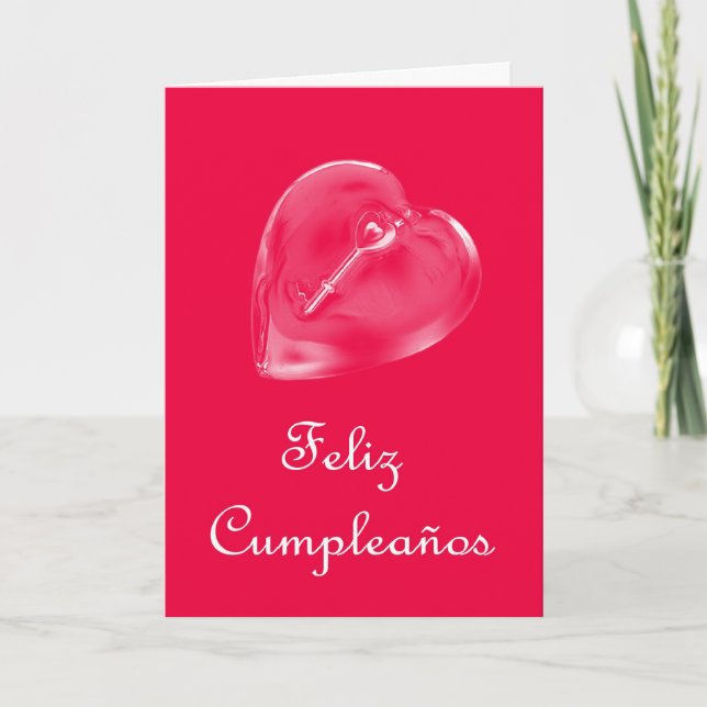 Feliz Cumpleaños Spanish Birthday with love heart Card (Front)