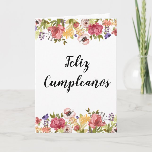Feliz Cumpleaños Spanish Floral Flower Birthday Card (Front)