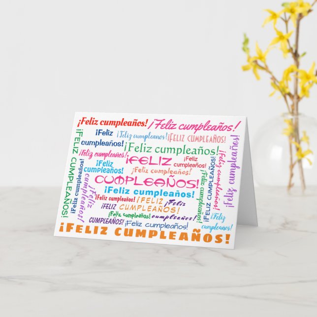 Feliz Cumpleaños Spanish Happy Birthday Word Cloud Card (Yellow Flower)
