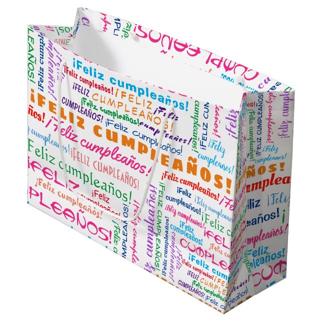 Feliz Cumpleaños Spanish Happy Birthday Word Cloud Large Gift Bag (Front Angled)