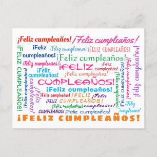 Feliz Cumpleaños Spanish Happy Birthday Word Cloud Postcard
