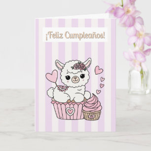 Feliz Cumpleaños Tarjeta Llama Linda Niña Cupcake Card