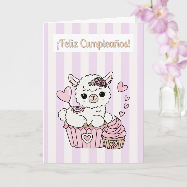 Feliz Cumpleaños Tarjeta Llama Linda Niña Cupcake Card (Orchid)