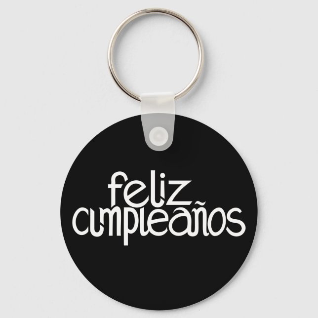 Feliz Cumpleaños white Keychain (Front)