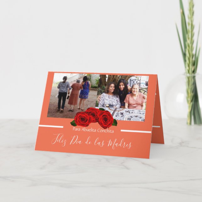 Feliz Día de Las Madres Roses Peachy Coral Card (Front)