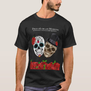 Feliz Dia De los Muertos Sugar Skull Red Roses T-Shirt
