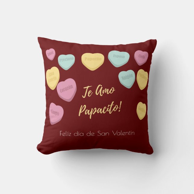 Felíz día de San Valentín Red Te Amo Papacito Cushion (Front)