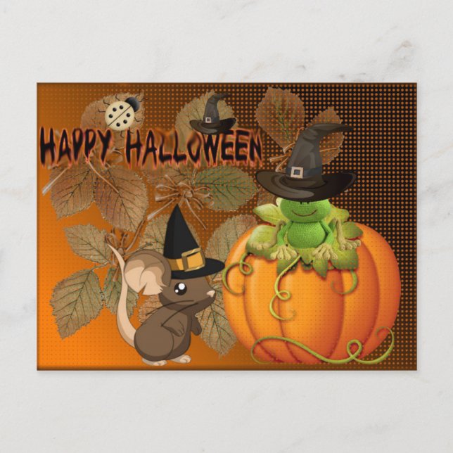 Feliz Halloween, ratones, calabazas y ranas Postcard (Front)