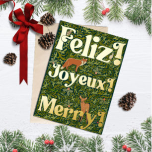 Feliz! Joyeux! Merry! Woodland Foil Holiday Card 3
