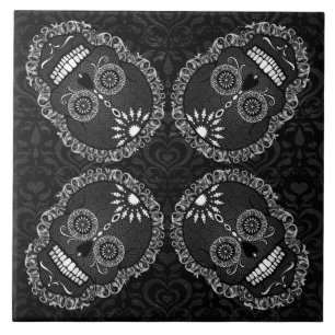 Feliz Muertos - Festive Sugar Skull Pattern Tile