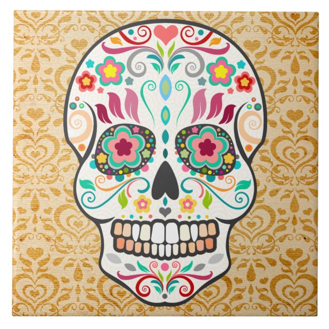 Feliz Muertos - Festive Sugar Skull Tile (Front)