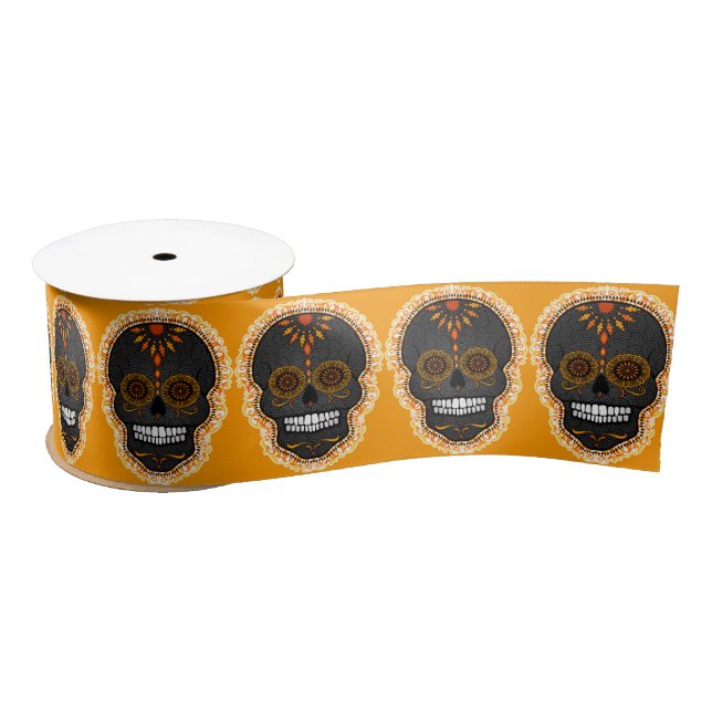 Feliz Muertos - Festive Sugar Skulls Satin Ribbon (Spool)