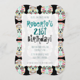 Feliz Muertos Skulls on Black Custom Invitations