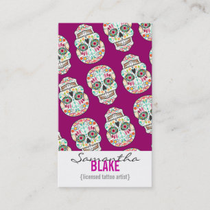 Feliz Muertos - Sugar Skull Vertical Bizcards Business Card