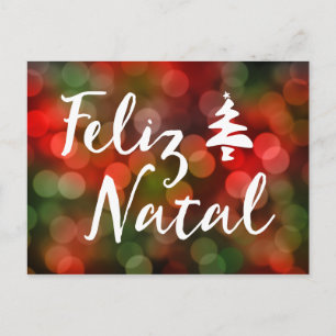 Feliz Natal bokeh tree lights Postcard