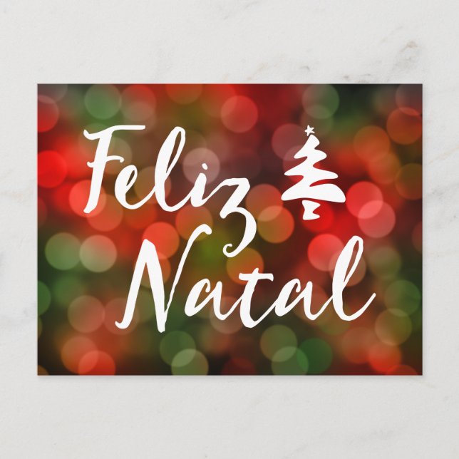 Feliz Natal bokeh tree lights Postcard (Front)