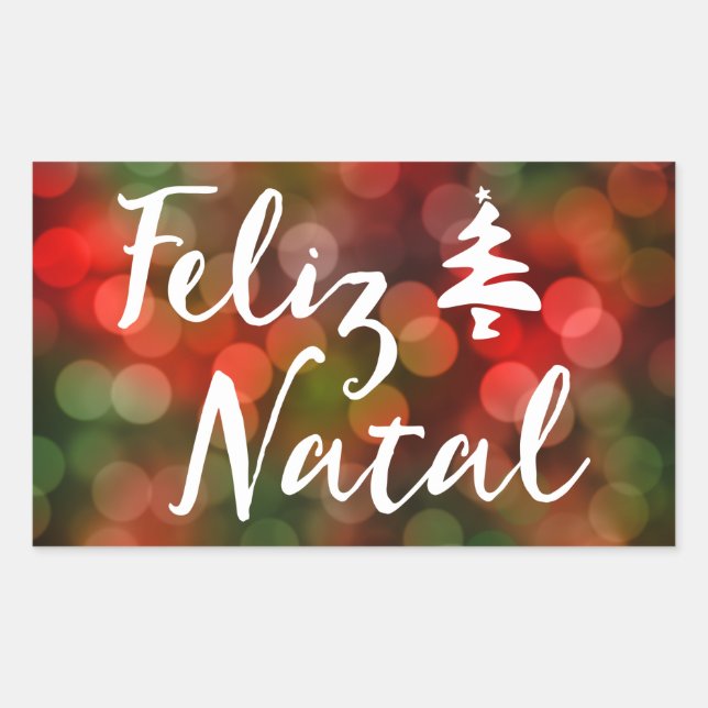 Feliz Natal bokeh tree lights Rectangular Sticker (Front)