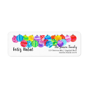 Feliz Natal Christmas handpainted watercolor label Return Address Label