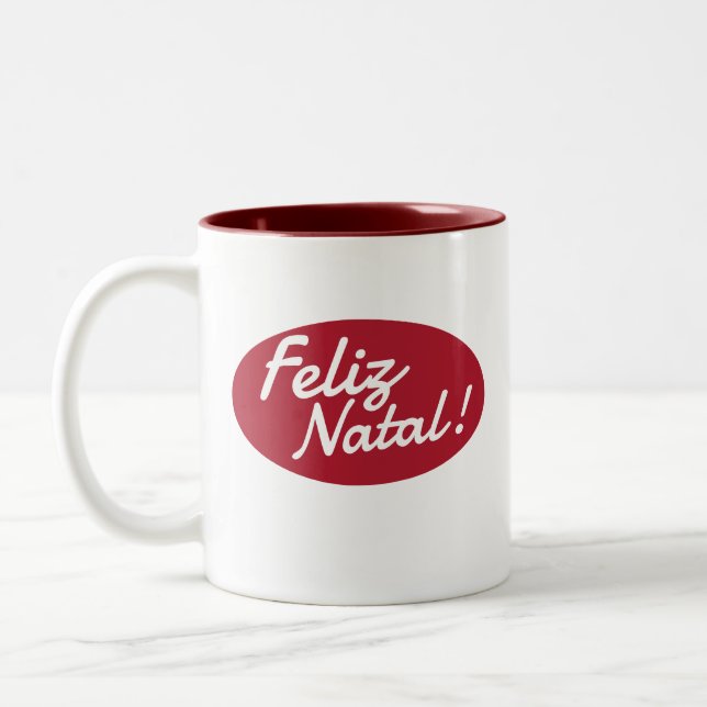 Feliz Natal Merry Christmas Portuguese  Two-Tone Coffee Mug (Left)