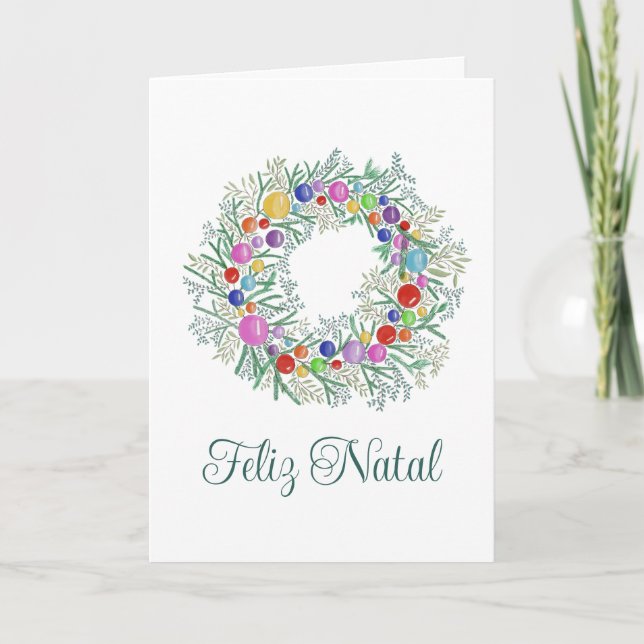 Feliz Natal, Portugese Christmas wreath Holiday Card (Front)