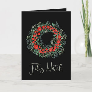 Feliz Natal, Portugese Christmas wreath Holiday Card