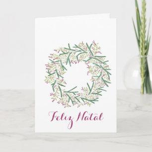 Feliz Natal, Portugese Christmas wreath Holiday Card
