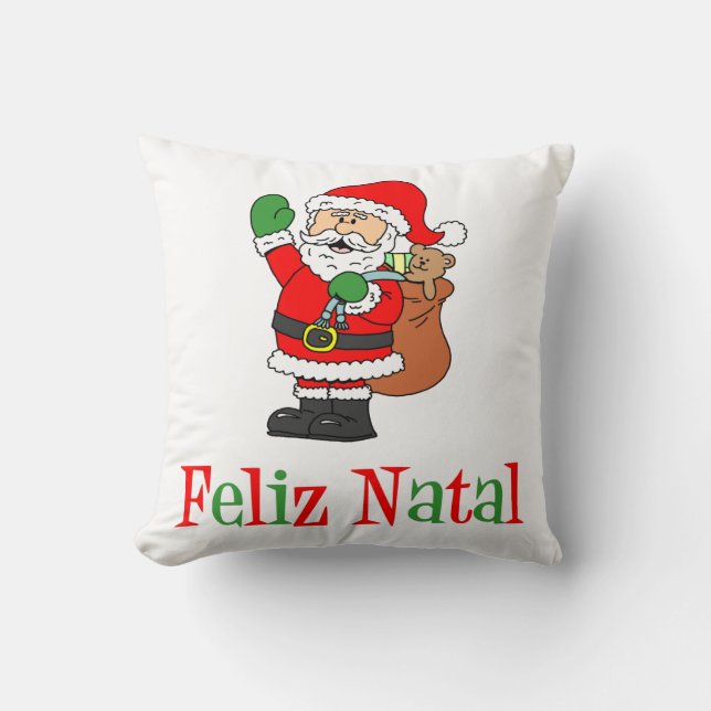 Feliz Natal Portuguese Christmas Santa Cushion (Front)