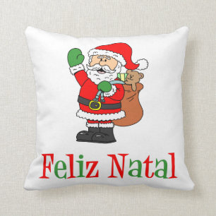 Feliz Natal Portuguese Christmas Santa Cushion