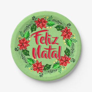 Feliz Natal Portuguese Merry Christmas 7" Paper Plate