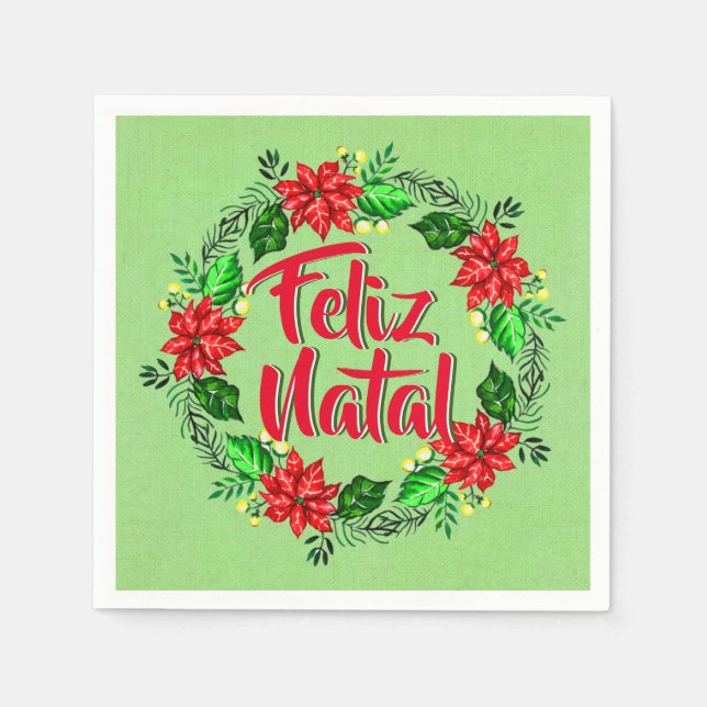Feliz Natal Portuguese Merry Christmas Cocktail Napkin (Front)