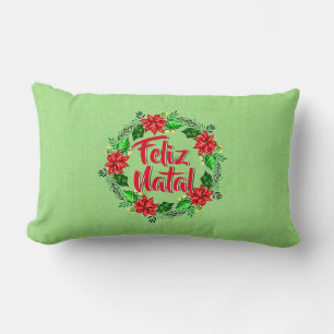 Feliz Natal Portuguese Merry Christmas Lumbar Cushion